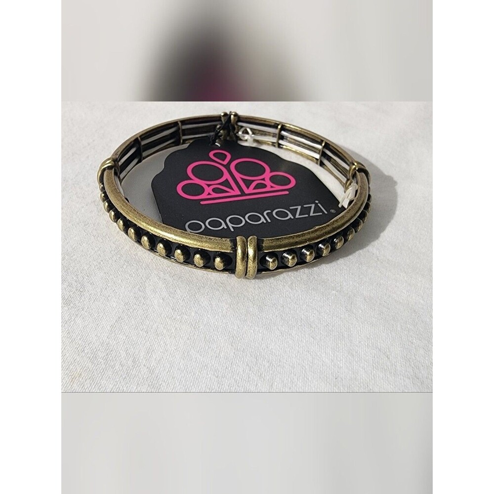 Paparazzi Brass Studded Surprise Stretch Bracelet Metal Beaded Bangle